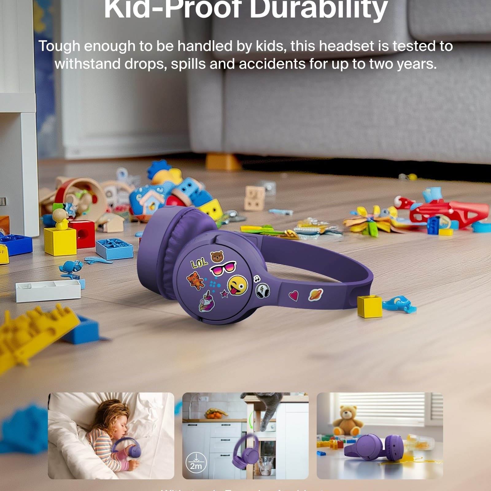 Belkin SoundForm Mini - Wireless Bluetooth Kids Headphones, 30H Battery, 85dB Safe Volume Limit, Built-in Microphone - Toddler On-Ear Earphones for iPhone, iPad, Fire Tablet, Ideal for School - White