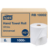 Tork Hand Towel Roll, Natural, Universal, H80, Extra Large, 100% Recycled, 1-Ply, 6 Rolls x 1000 ft, 8031000