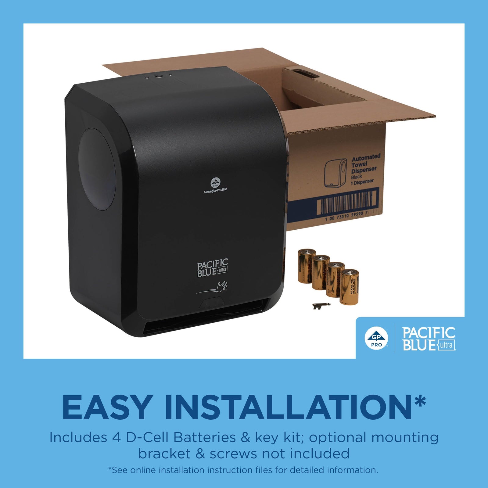 Pacific Blue Ultra 8" High-Capacity Automated Touchless Paper Towel Dispenser by GP PRO (Georgia-Pacific); Black; 59590; 12.9" W x 9" D x 16" H; 1 Dispenser