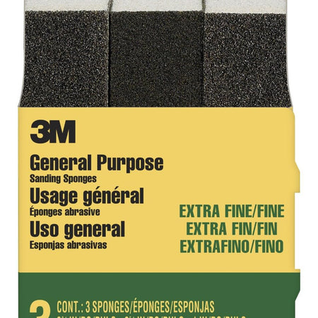 3M 907NA Small Area Sanding Sponge, 3.75 in by 2.625 in by 1 in, Extra Fine/Fine