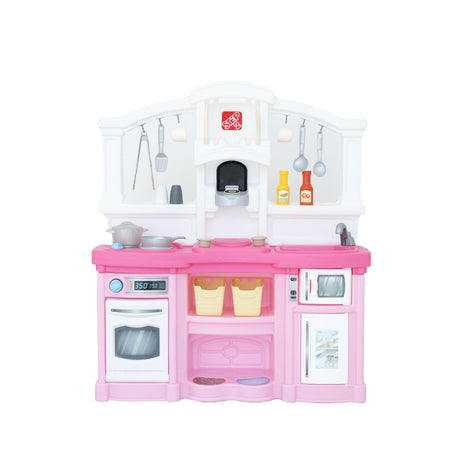 Step2 Fun with Friends Kids Kitchen Playset, Indoor/Outdoor Kitchenette, Interactive Play with Lights and Sounds, Durable Plastic, Includes 25 Piece Toy Accessories, Toddlers 2+ Years Old, Pink