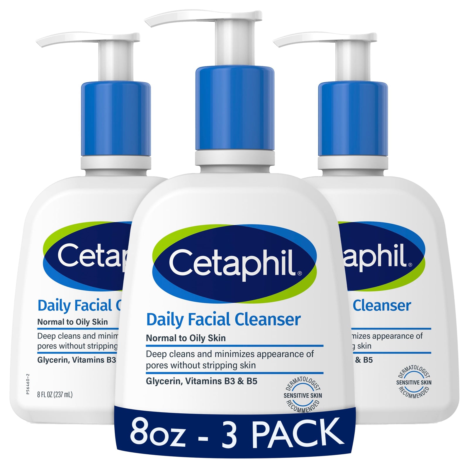 Cetaphil Face Wash, Daily Facial Cleanser for Sensitive, Combination to Oily Skin, 8 oz, Pack of 3, Gentle Foaming, Soap Free, Hypoallergenic