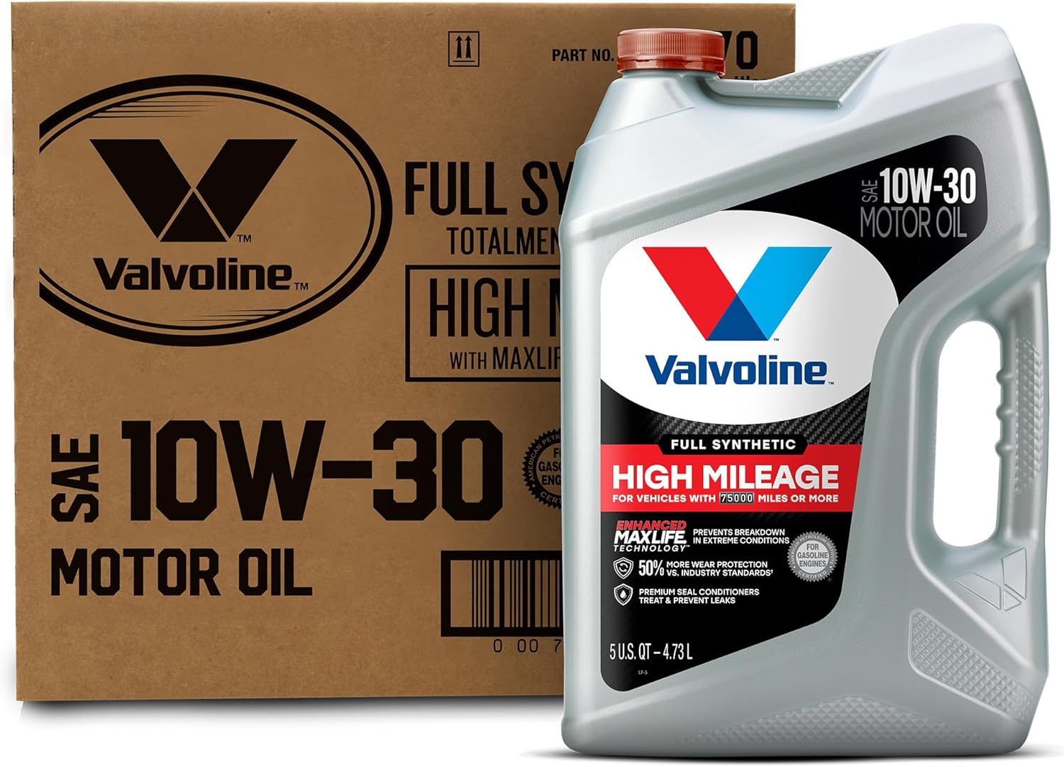 Valvoline Full Synthetic High Mileage with MaxLife Technology SAE 0W-20 Motor Oil 5 QT, Case of 3