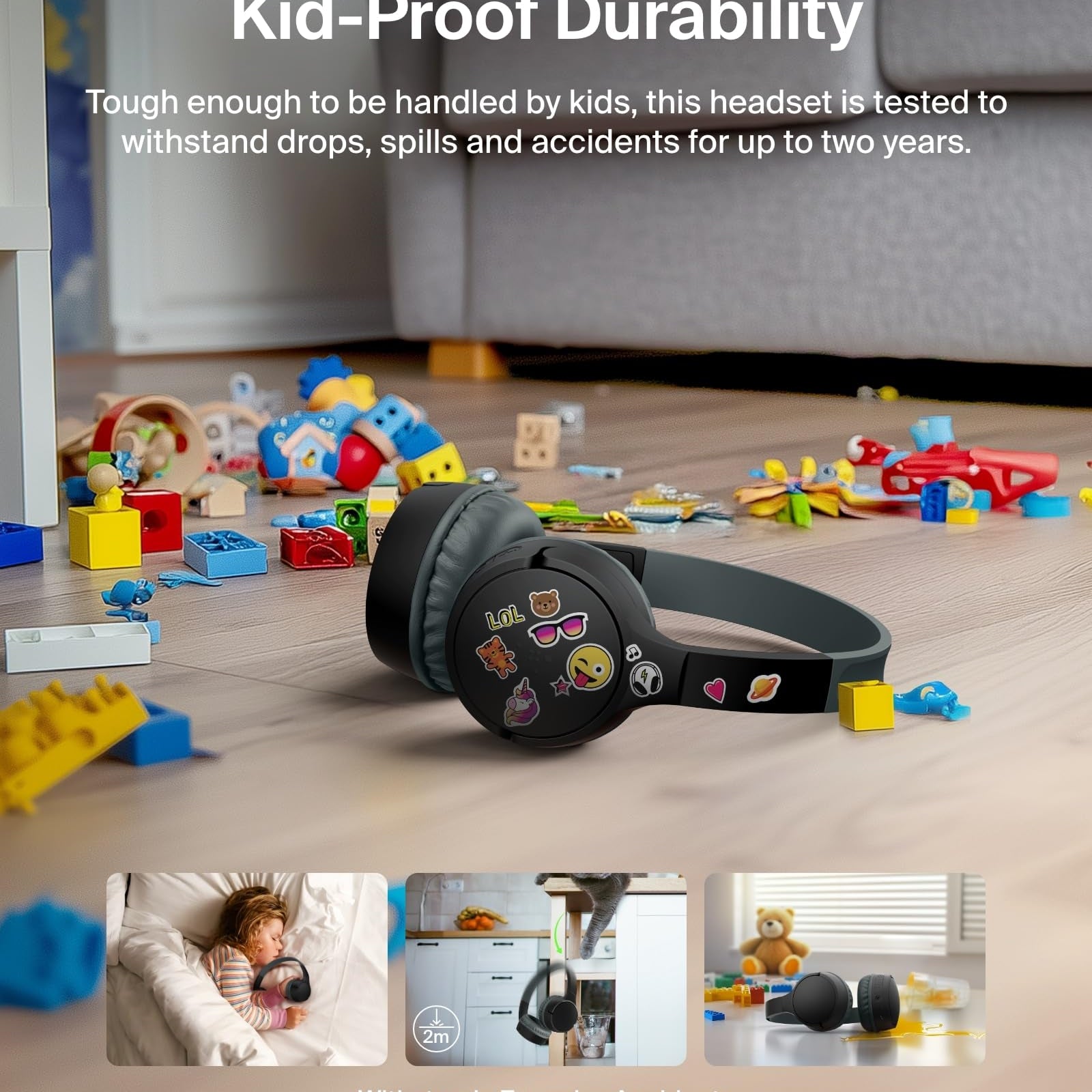 Belkin SoundForm Mini - Wireless Bluetooth Kids Headphones, 30H Battery, 85dB Safe Volume Limit, Built-in Microphone - Toddler On-Ear Earphones for iPhone, iPad, Fire Tablet, Ideal for School - White