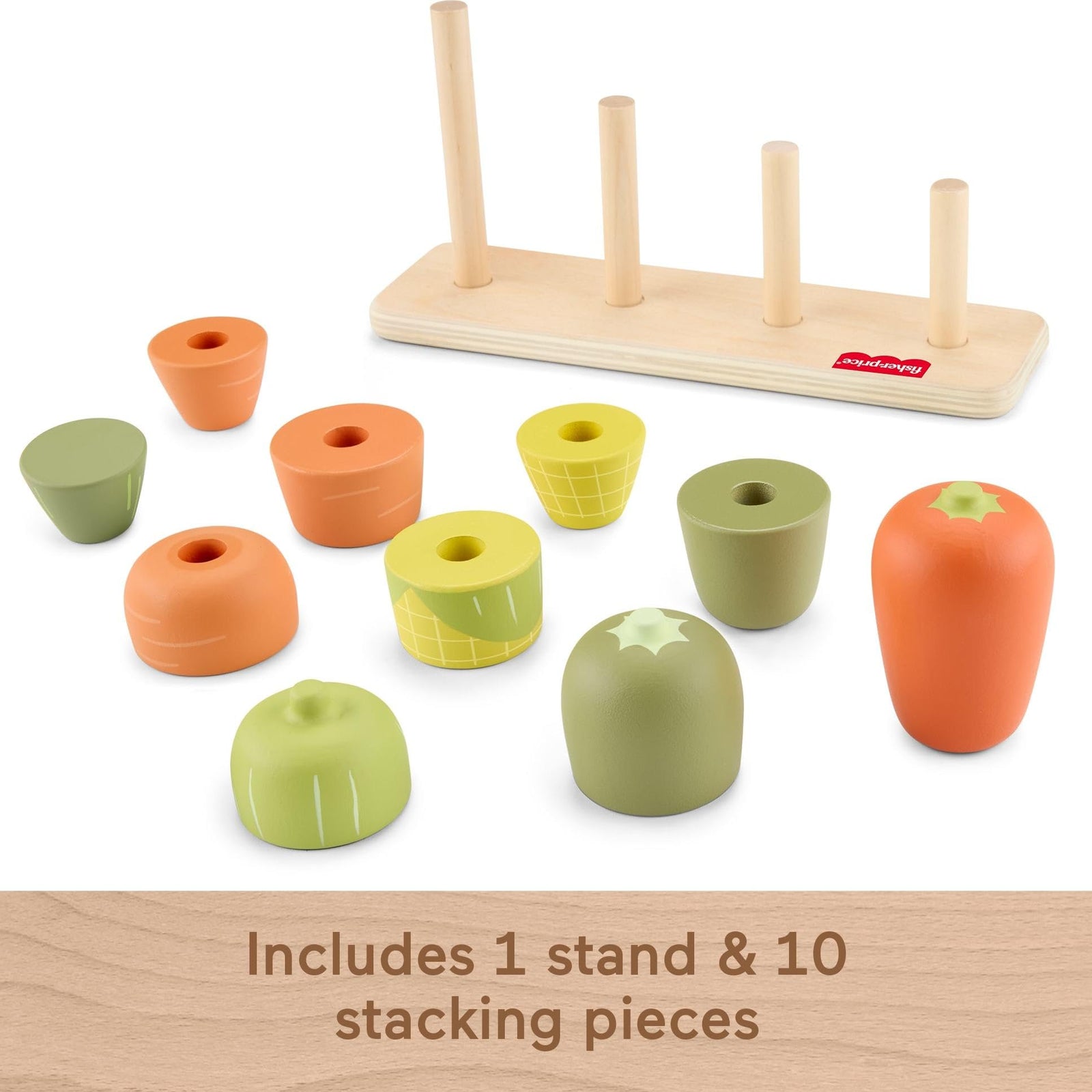 Fisher-Price Wood Toddler Toy Veggie Stacker, Tiny Garden Wooden Sorting & Stacking Activity for Preschool Kids Ages 18+ Months (Amazon Exclusive)