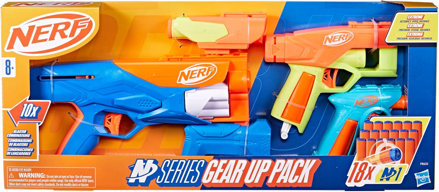 Nerf N Series Gear Up Pack, 3X Blasters, 18 Nerf N1 Darts, Kids Gifts, Outdoor Games, Ages 8+