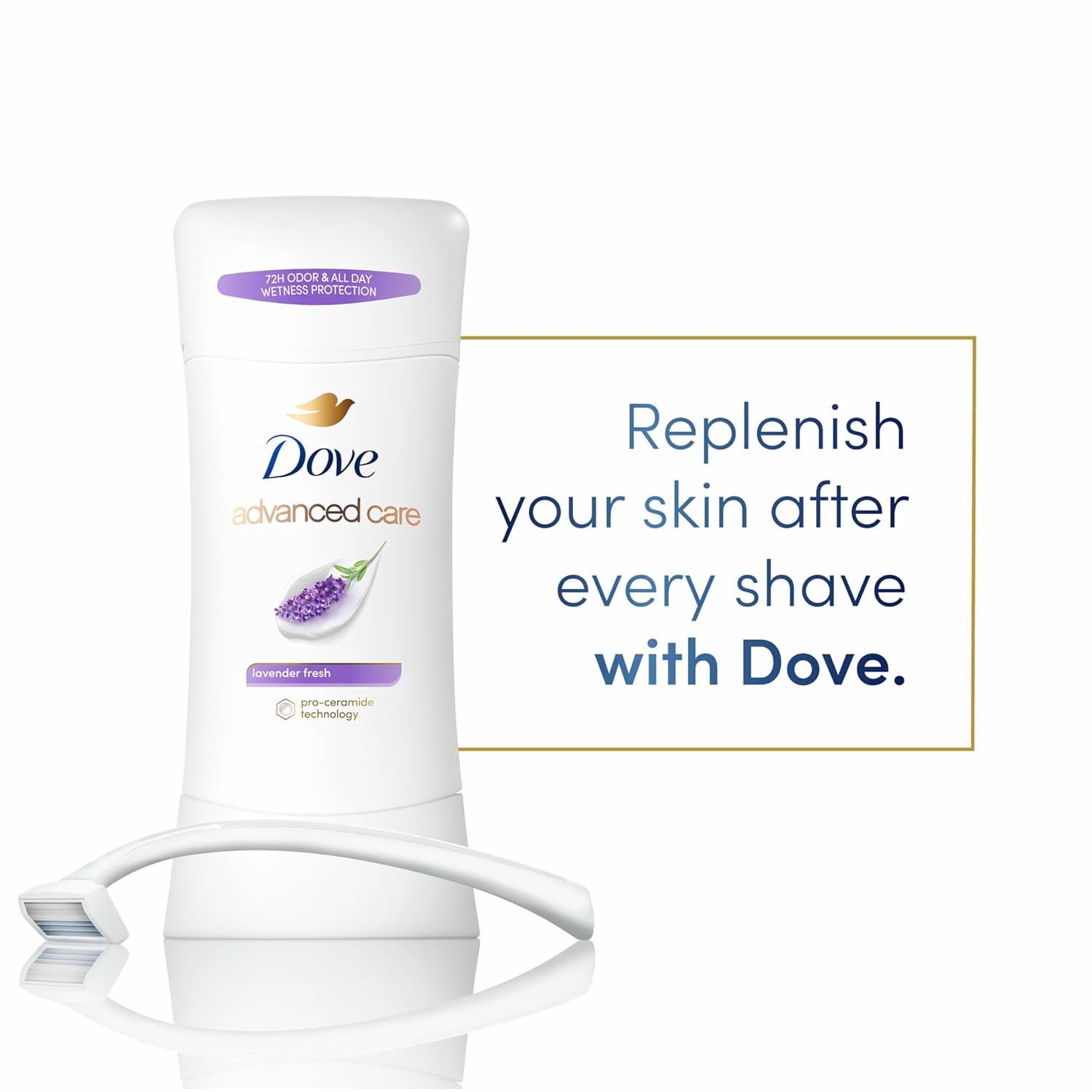Dove Advanced Care Antiperspirant Deodorant Stick Cool Essentials 4 ct for helping your skin barrier repair after shaving 72 hour odor control and sweat protection with Pro Ceramide Technology 2.6 oz