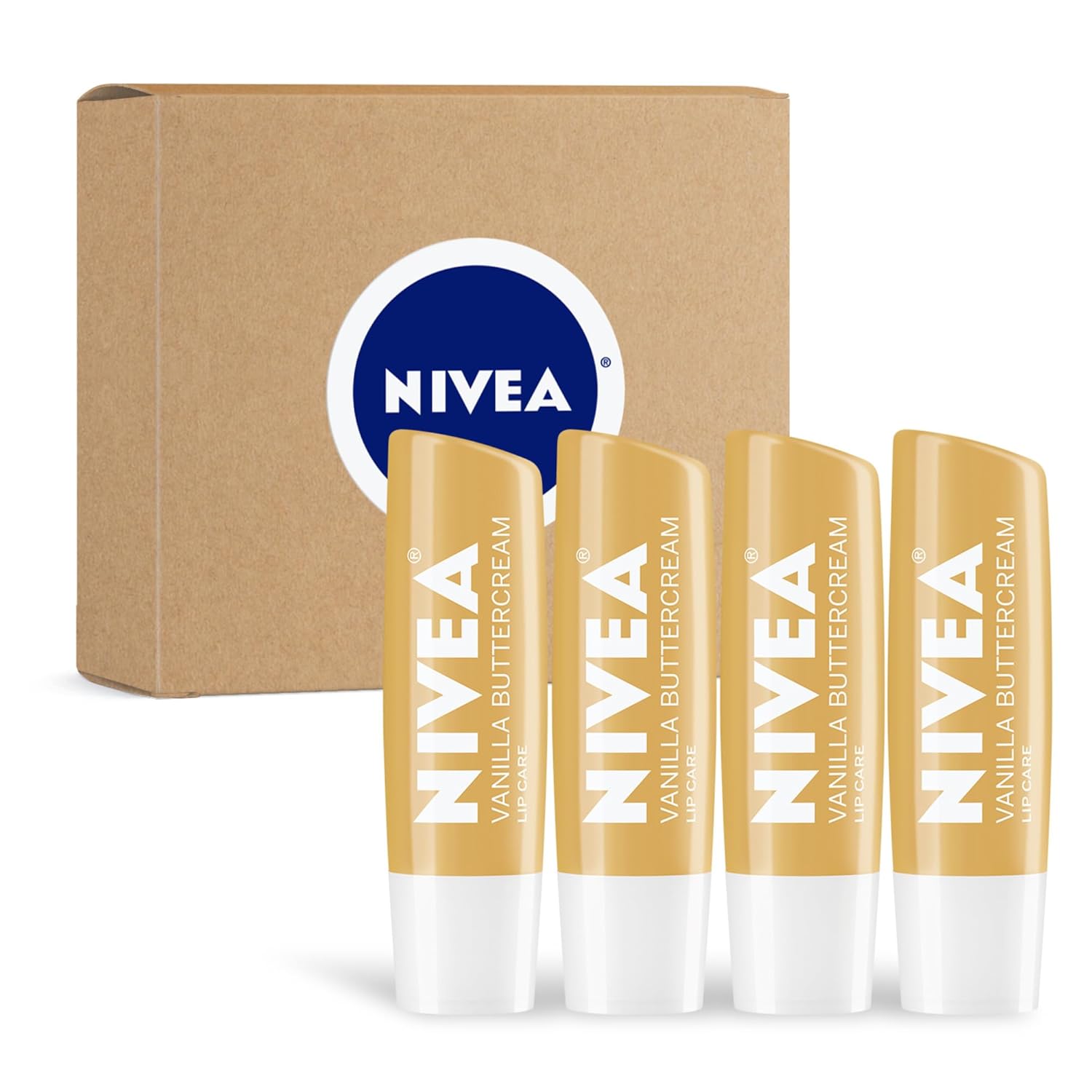 NIVEA Mango Lip Care, Vegan Lip Balm Pack with Shea Butter, Nourishing Oils and Vitamin C & E, 3-in-1 Moisturize, Repair and Protect, 0.17 Oz Stick, Pack of 4