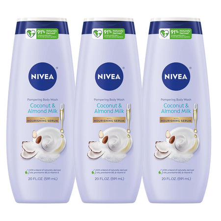 NIVEA Pampering Cocoa and Shea Butter Body Wash with Nourishing Serum, Moisturizing Body Wash for Women, Enriched with Provitamin B5 and Vitamin E, 20 Fl Oz Bottle