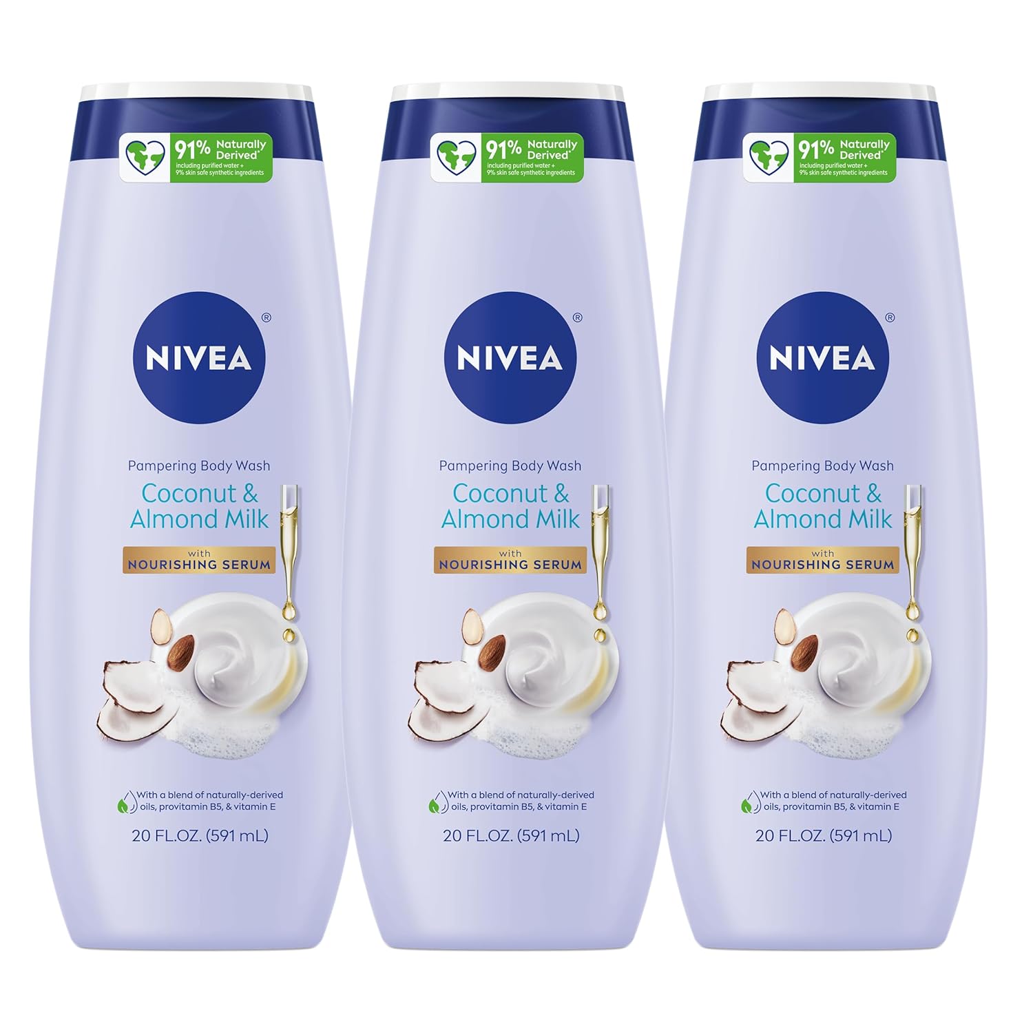 NIVEA Pampering Cocoa and Shea Butter Body Wash with Nourishing Serum, Moisturizing Body Wash for Women, Enriched with Provitamin B5 and Vitamin E, 20 Fl Oz Bottle