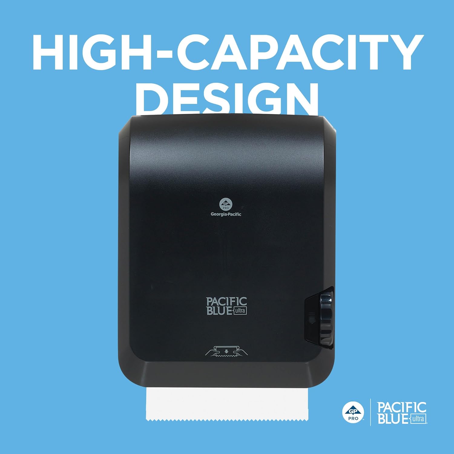 Pacific Blue Ultra 8" High-Capacity Mechanical Touchless Paper Towel Dispenser by GP PRO (Georgia-Pacific), Black, 59589, 12.9" W x 9" D x 16" H, 1 Dispenser