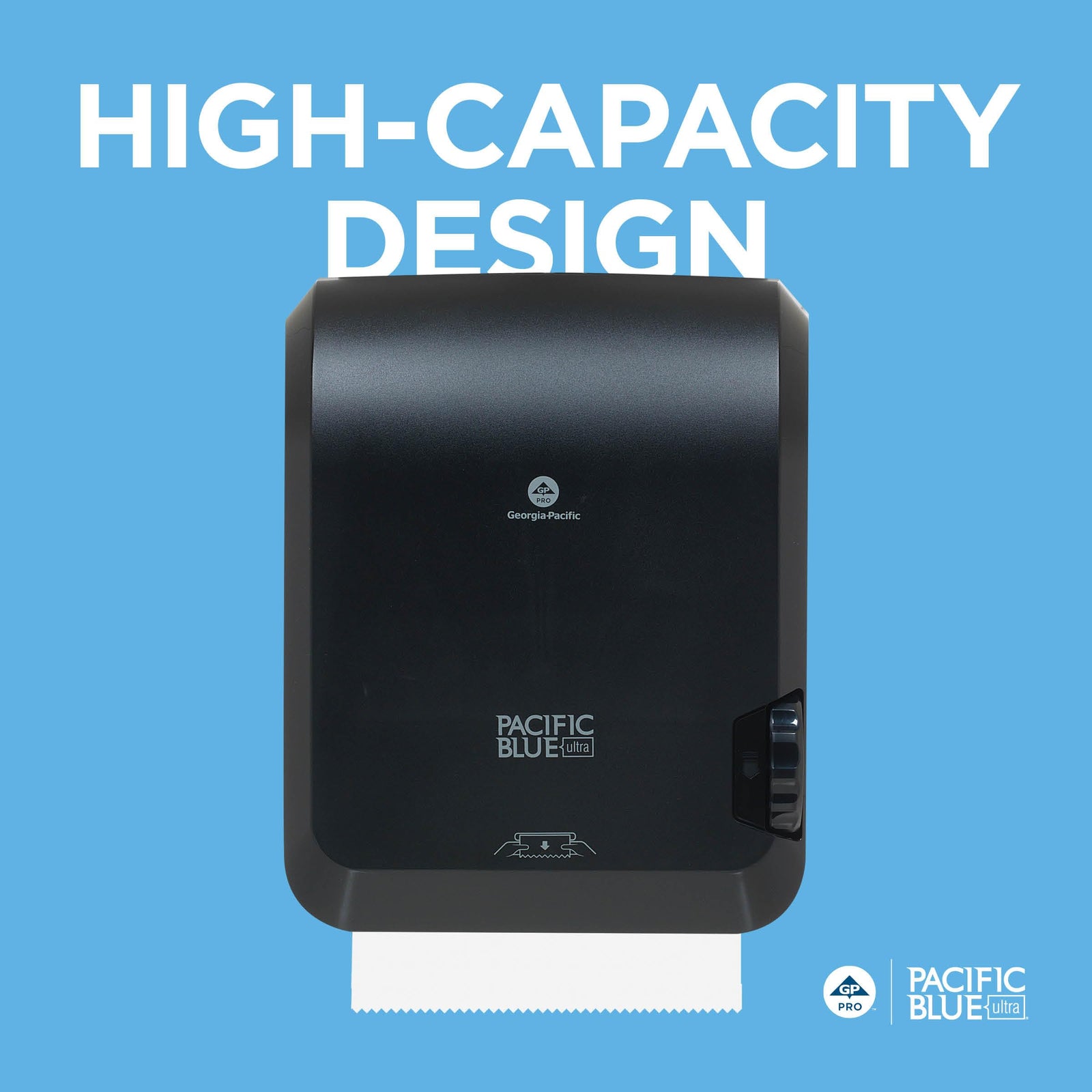 Pacific Blue Ultra 8" High-Capacity Automated Touchless Paper Towel Dispenser by GP PRO (Georgia-Pacific); Black; 59590; 12.9" W x 9" D x 16" H; 1 Dispenser