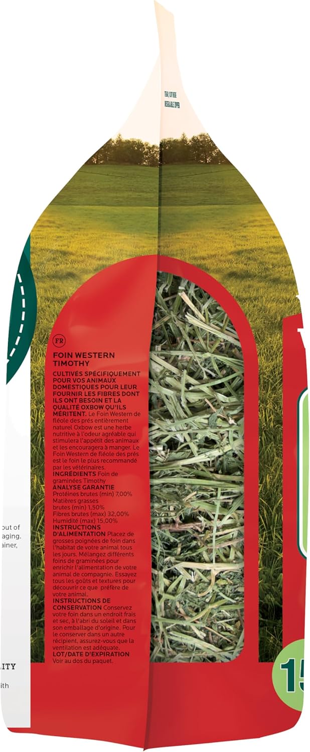Oxbow Timothy Hay, Rabbit & Guinea Pig Hay, High Fiber for Digestive Health, Grown in the USA, Veterinarian Recommended Small Pet Supplies, for Rabbits, Guinea Pigs, & Chinchillas, 15 oz.