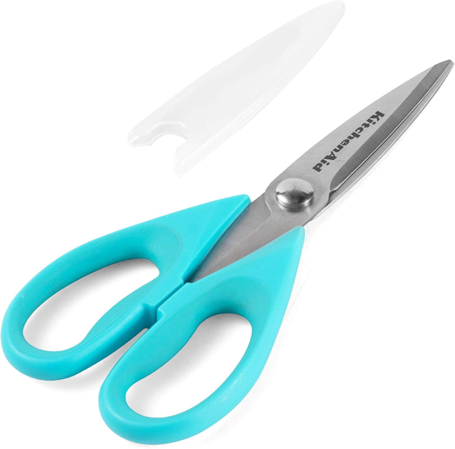 KitchenAid All Purpose Kitchen Shears with Protective Sheath Durable Stainless Steel Scissors, Dishwasher Safe, Soft Grip Comfort Handle, 8.72 Inch, Aqua Sky