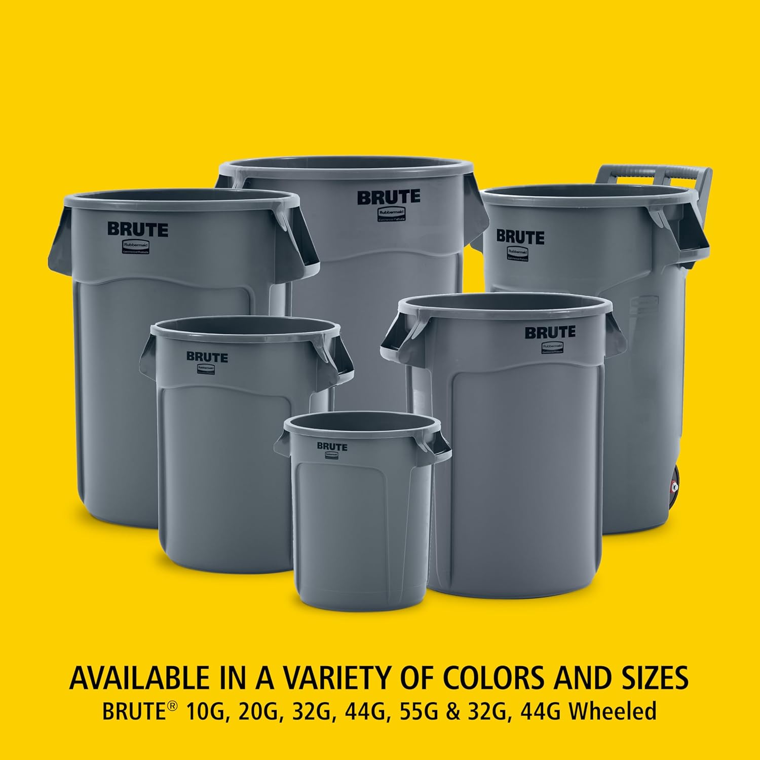 Rubbermaid Commercial Products Vented Wheeled BRUTE Trash Container, 44 Gal Gray, for Landscapers/Construction Sites/Restaurants/Back of House/Offices/Warehouses/Commercial Environments