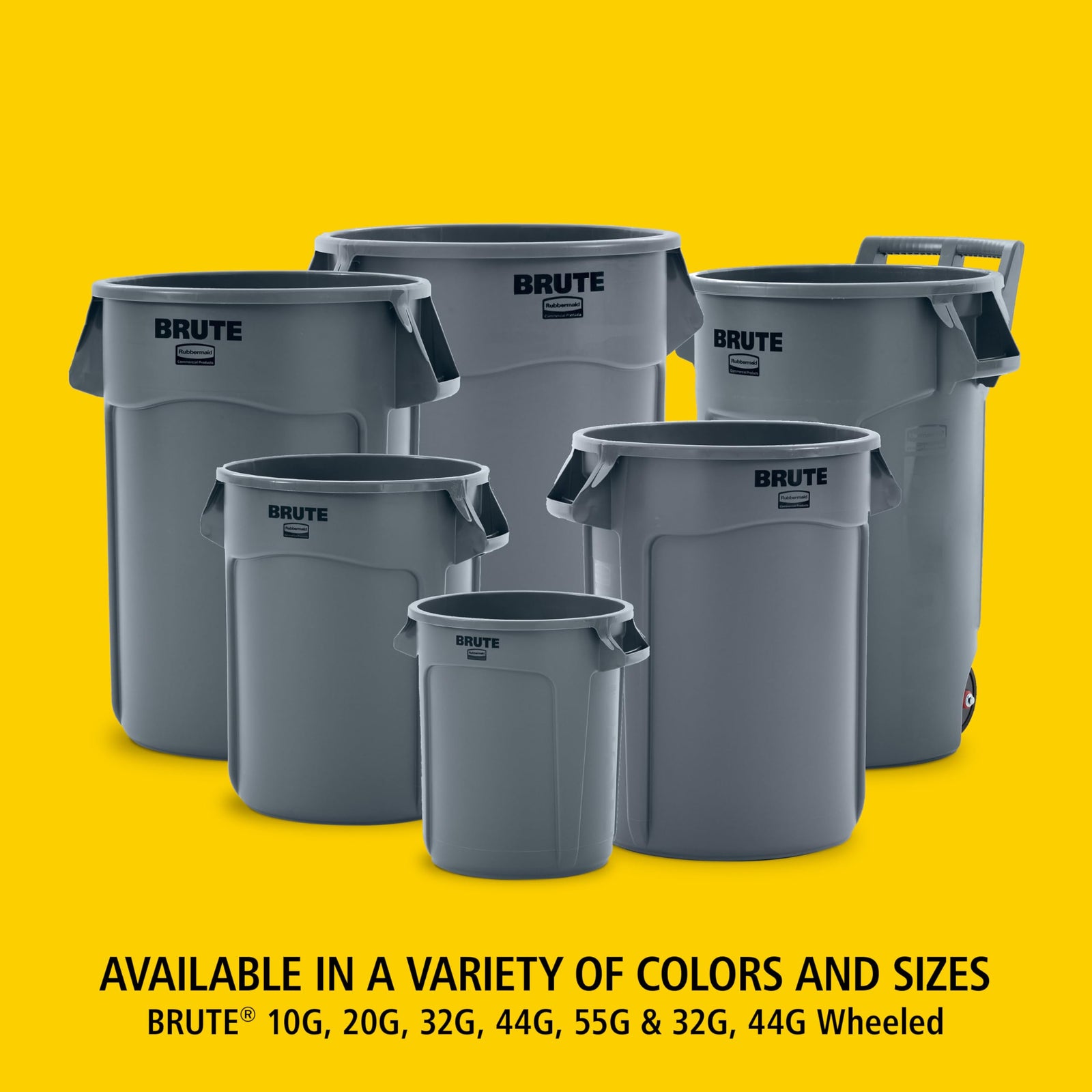 Rubbermaid Commercial Products BRUTE Heavy-Duty Round Trash/Garbage Can, 20-Gallon, Yellow, Outdoor Waste Container for Landscapers/Construction/Restaurants/Back of House/Offices/Warehouses, Pack of 6