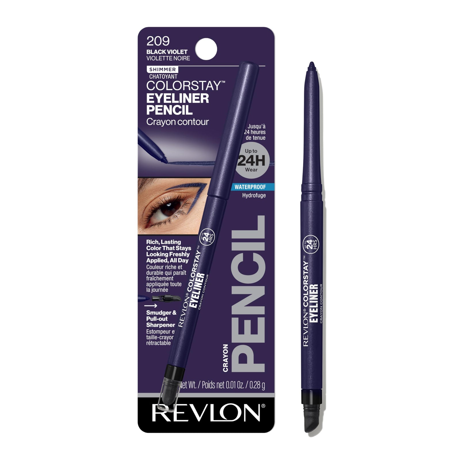 Revlon ColorStay Pencil Waterproof Eyeliner, Smudge-Proof, Eye Makeup with Built-In Sharpener, Stocking Stuffer for Women, 201 Black, 0.01 oz