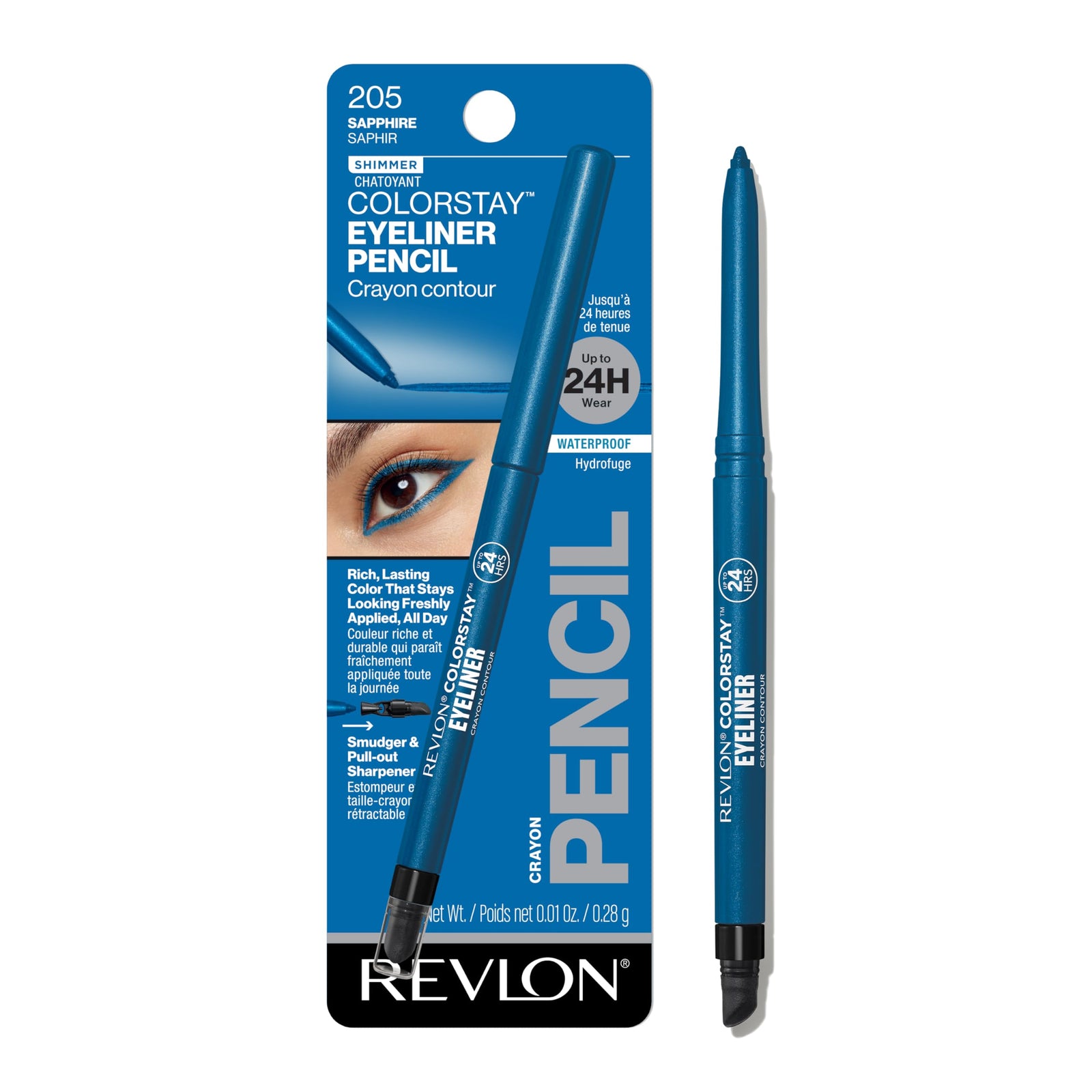 Revlon ColorStay Pencil Waterproof Eyeliner, Smudge-Proof, Eye Makeup with Built-In Sharpener, Stocking Stuffer for Women, 201 Black, 0.01 oz