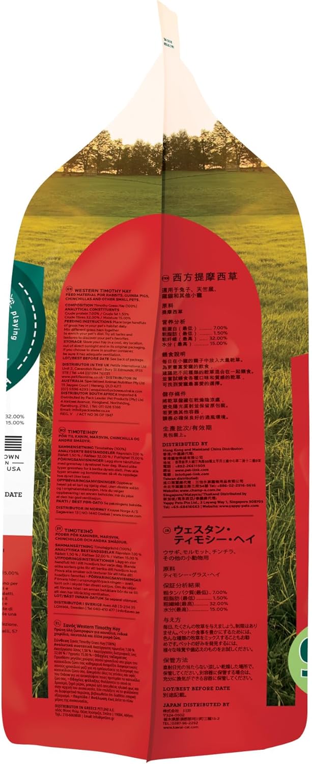 Oxbow Western Timothy Hay, Guinea Pig Hay, Small Pet Bunny Supplies, All Natural Grass for Guinea Pig, Bunny, Chinchilla & Hamster, Oxbow Rabbit Supplies for Bunnies, 90 oz. bag