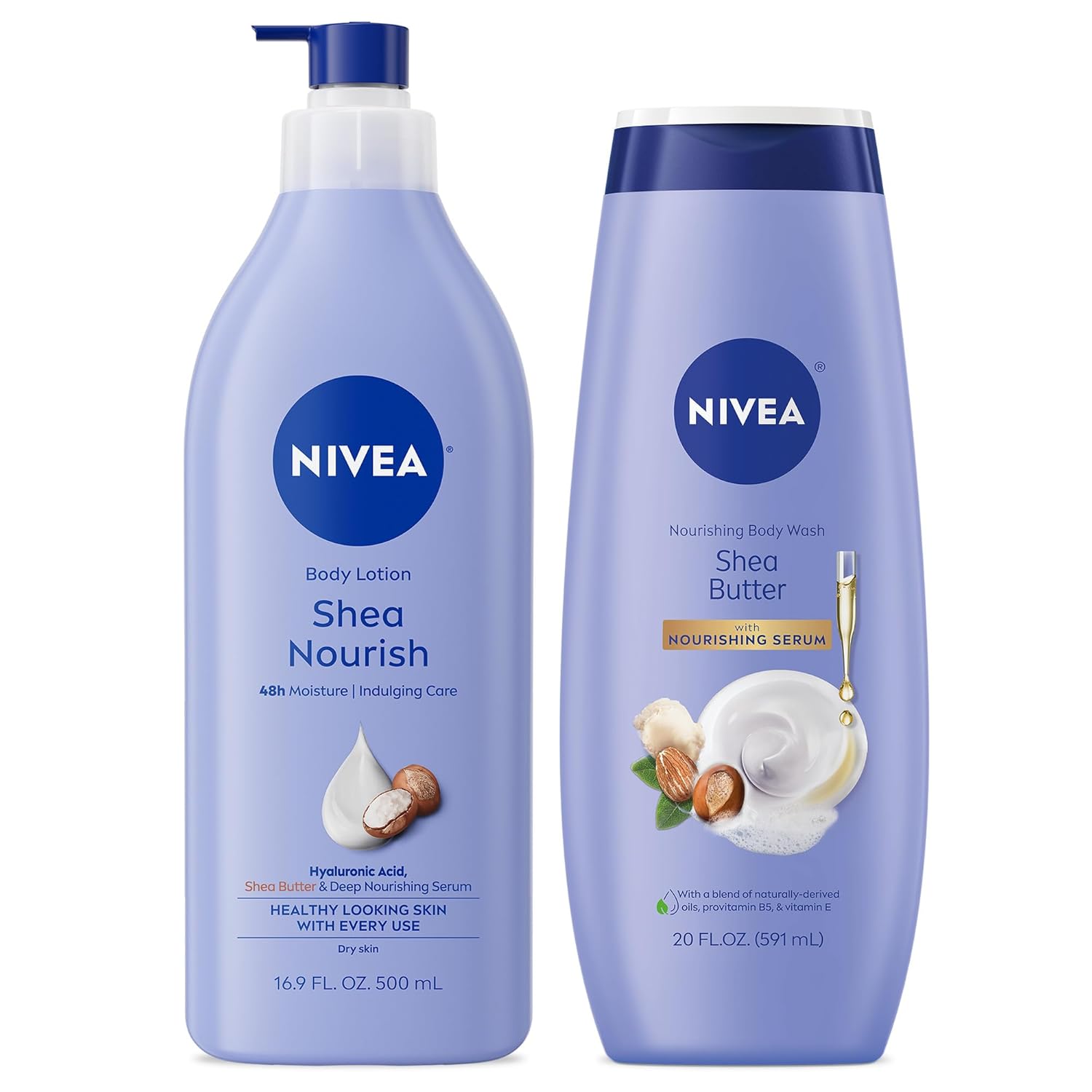 NIVEA Shea Nourish Body Lotion (16.9 Fl Oz) Nourishing Shea Butter Body Wash (20 Fl Oz), Nourishing Skin Care Set with Shea Butter