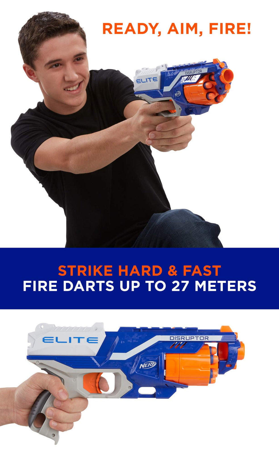 NERF Disruptor Elite Blaster - 6-Dart Rotating Drum, Slam Fire, Includes 6 Official Nerf Elite Darts - for Kids, Teens, Adults (Amazon Exclusive)