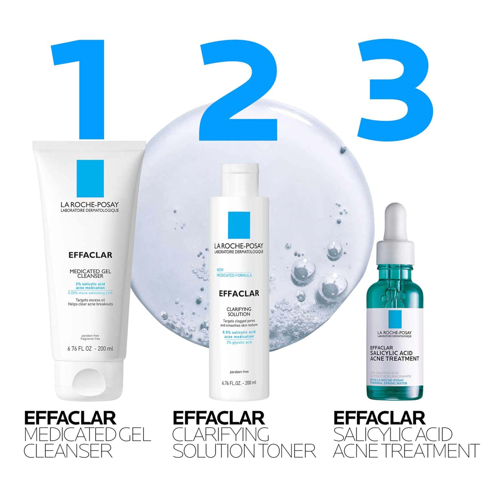 La Roche-Posay Effaclar Medicated Gel Cleanser, 2% Salicylic Acid Cleanser + LHA + Glycerin, Dermatologist Tested Foaming Acne Face Wash, Clear & Prevent Acne Breakouts, Oil Free, Targets Excess Oil