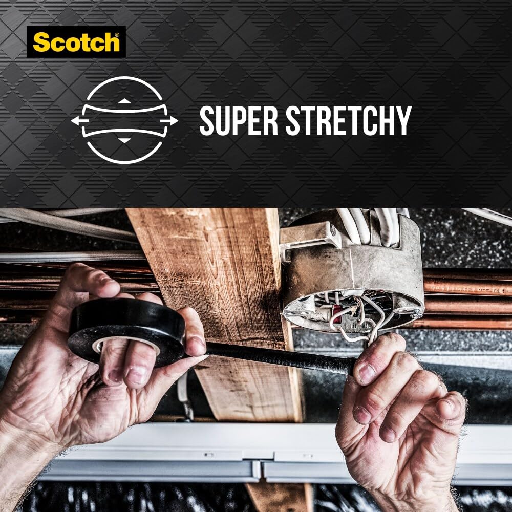 Scotch Vinyl 700 Electrical Tape, 1 Roll, Black, 3/4-in x 66-ft, General Purpose, Commercial Grade, Rated for Temperatures Up to 194-Degree, Highly Flexible, Stretchy & Conformable (700)