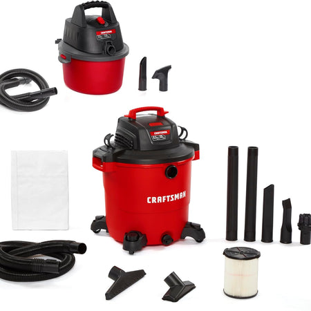CRAFTSMAN CMXEVBE17595 16 Gal. 6.5 Peak HP Wet/Dry Shop Vacuum with Filter, Dust Bag, Hose, Attachments and CMXEVBE17250 2.5 Gal. 2.5 Peak HP Portable Vac with Filter Bag, Hose and Attachments
