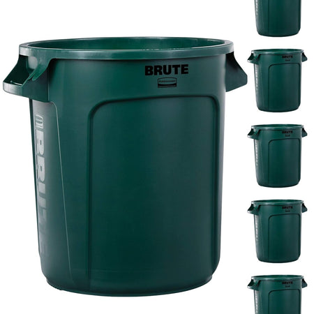 Rubbermaid Commercial Products BRUTE Heavy-Duty Round Trash/Garbage Can, 10-Gallon, Green, Outdoor Waste Container for Landscapers/Construction/Restaurants/Back of House/Offices/Warehouses, Pack of 6