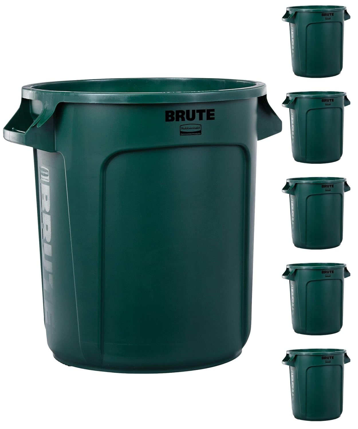 Rubbermaid Commercial Products BRUTE Heavy-Duty Round Trash/Garbage Can, 10-Gallon, Green, Outdoor Waste Container for Landscapers/Construction/Restaurants/Back of House/Offices/Warehouses, Pack of 6