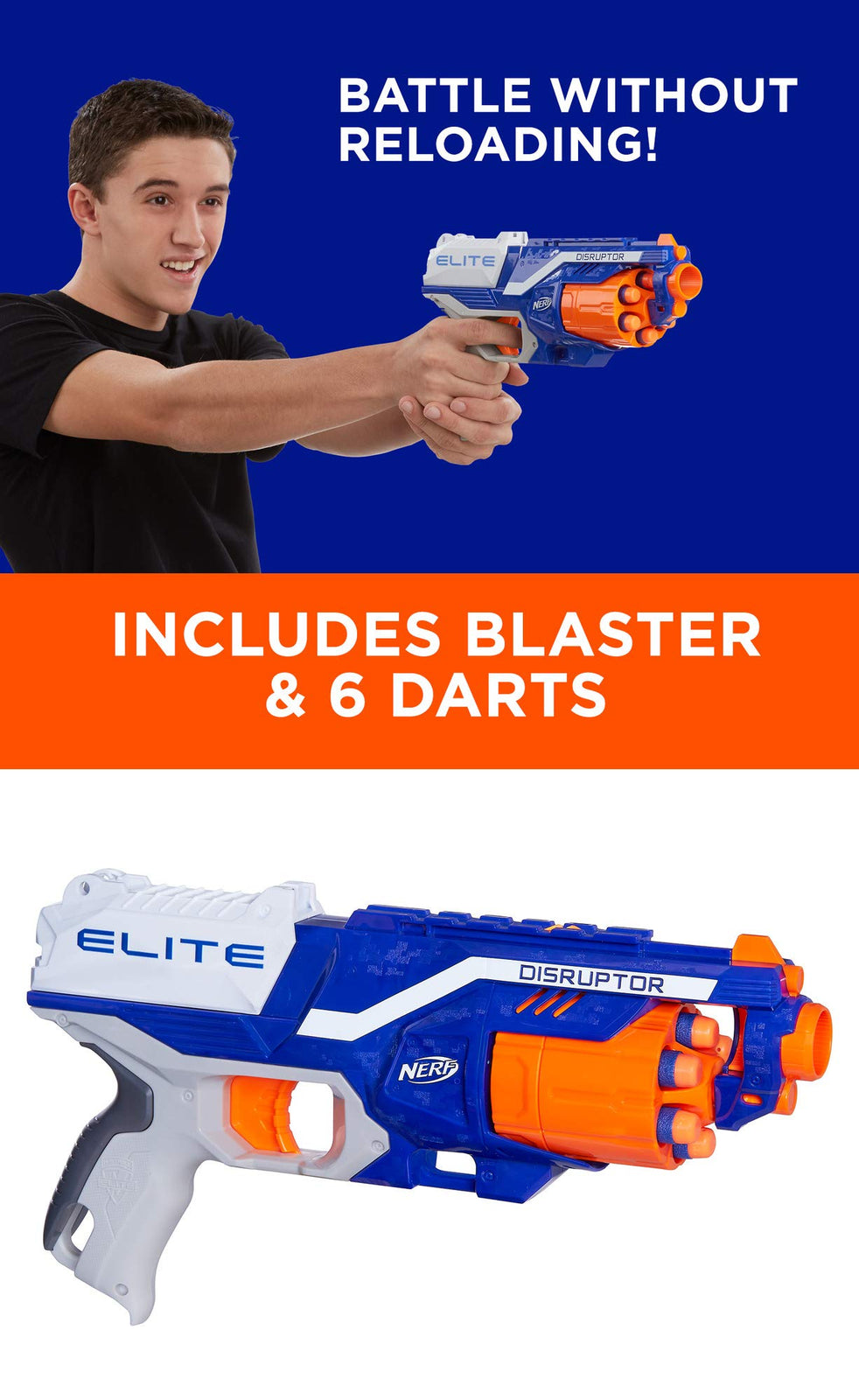 NERF Elite Disrupter Blaster - 6-Dart Rotating Drum, Slam Fire, Translucent Red (Amazon Exclusive)