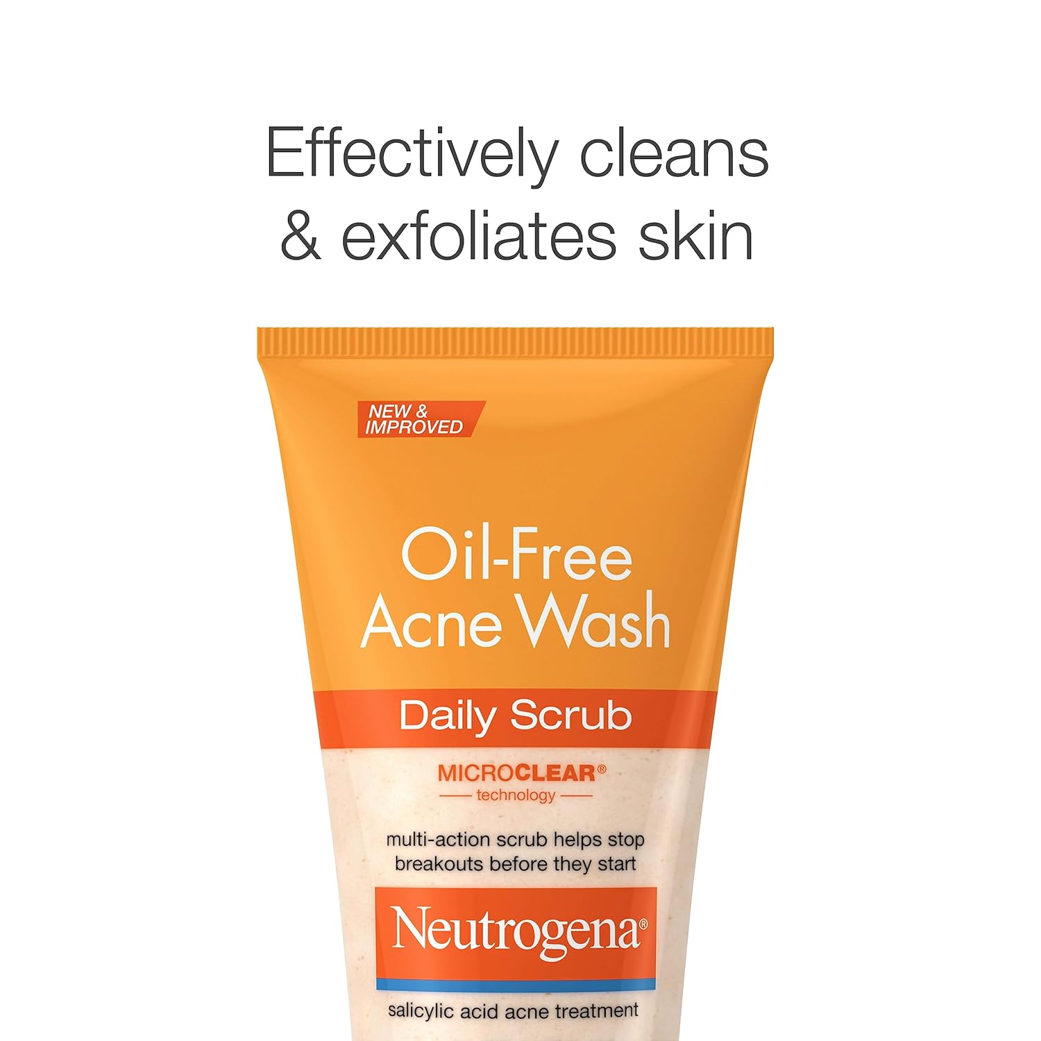 Neutrogena Oil-Free Acne Face Wash with 2% Salicylic Acid, Daily Exfoliating Scrub & Acne Treatment for Oily, Acne-Prone Skin, Clears Breakouts & Blackheads, 4.2 fl. oz