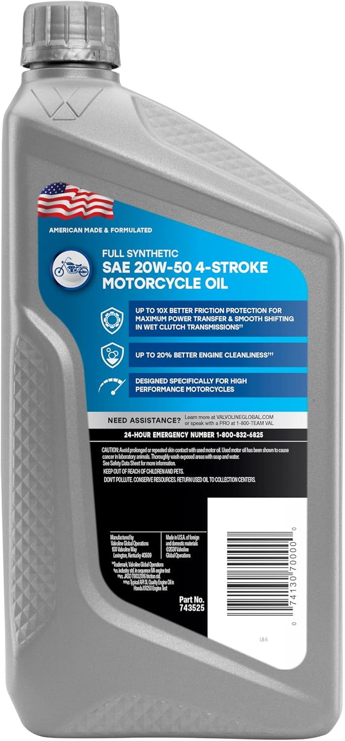 Valvoline 4-Stroke Motorcycle Full Synthetic SAE 10W-40 Motor Oil 1 QT (Pack of 3)