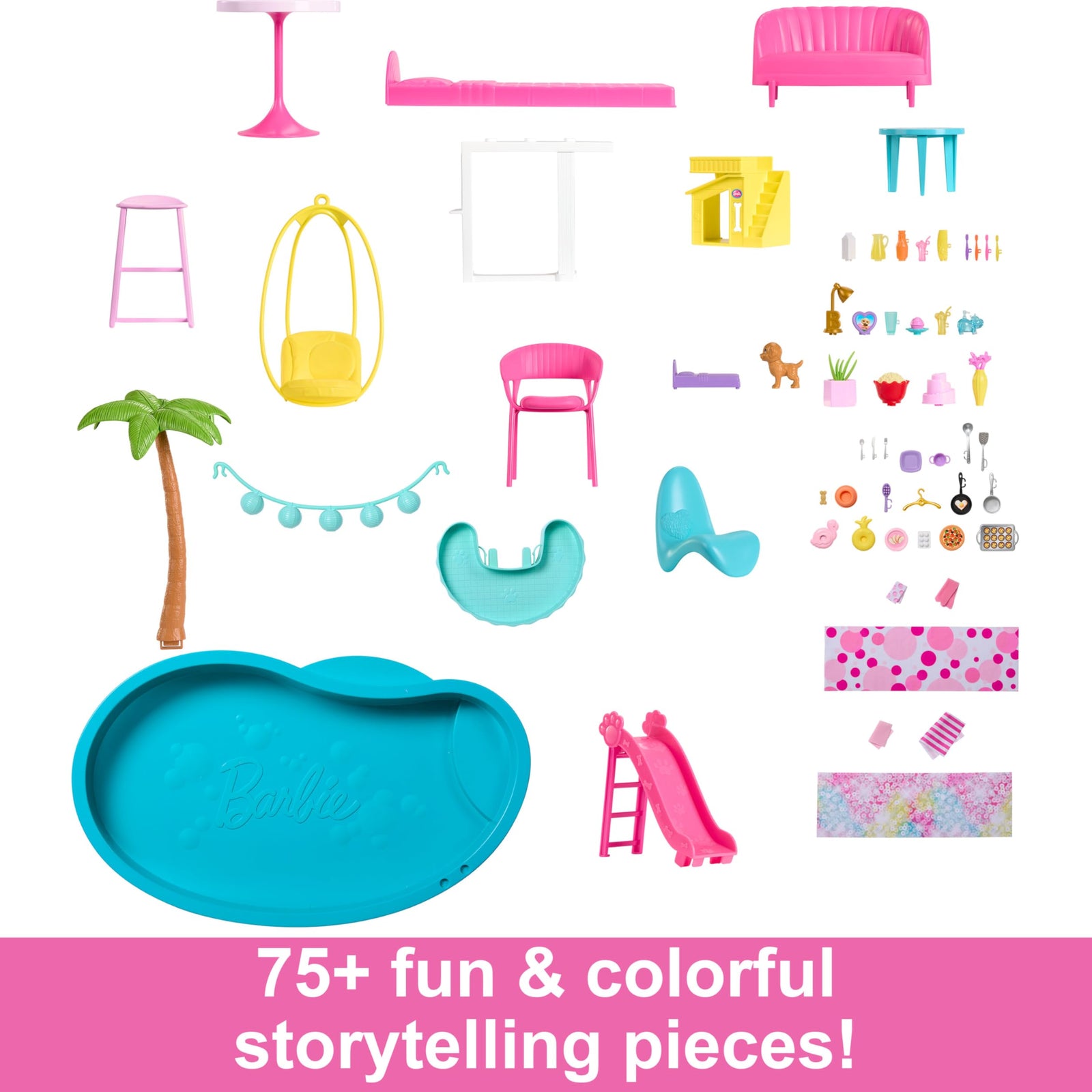 Barbie Dreamhouse, Pool Party Doll House with 75+ Pieces and 3-Story Slide, House Playset, Pet Elevator and Puppy Play Areas