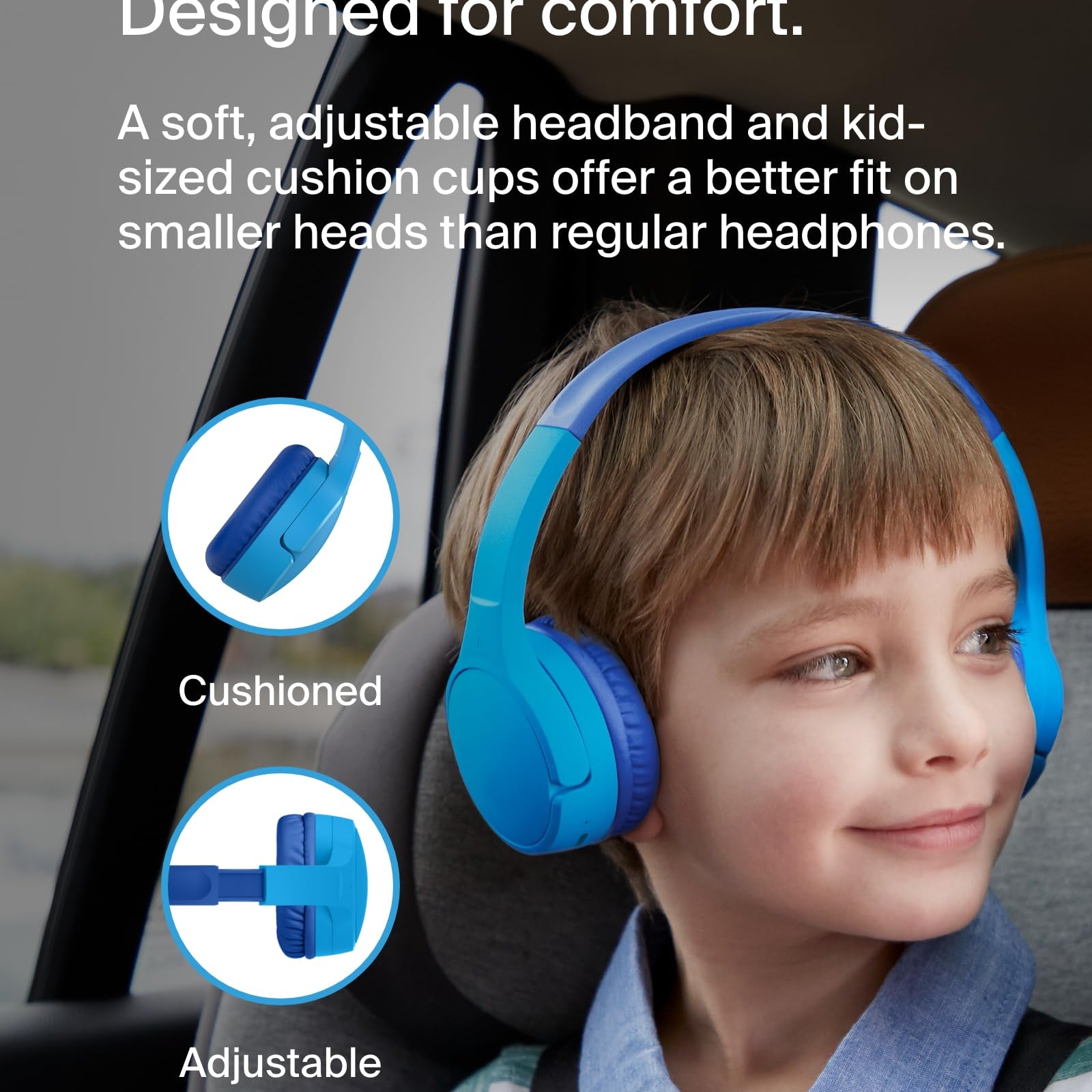 Belkin SoundForm Mini - Wireless Bluetooth Kids Headphones, 30H Battery, 85dB Safe Volume Limit, Built-in Microphone - Toddler On-Ear Earphones for iPhone, iPad, Fire Tablet, Ideal for School - White