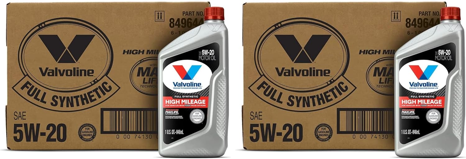 Valvoline Full Synthetic High Mileage with MaxLife Technology SAE 0W-20 Motor Oil 5 QT, Case of 3