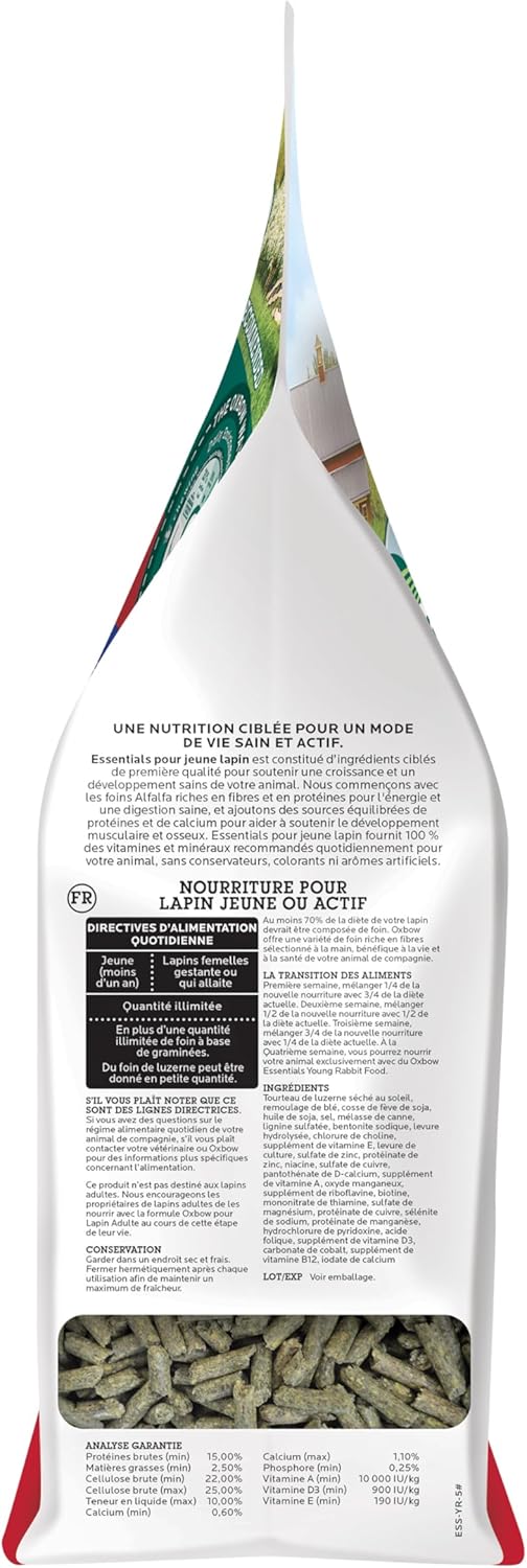 Oxbow Essentials Rabbit Food, Adult Rabbit, Made with Oxbow Timothy Hay, Pet Pellets with Vitamins & Minerals, Small Animal Pet Products, Bunny Supplies, Made in USA, Bunny Food, 5 lb