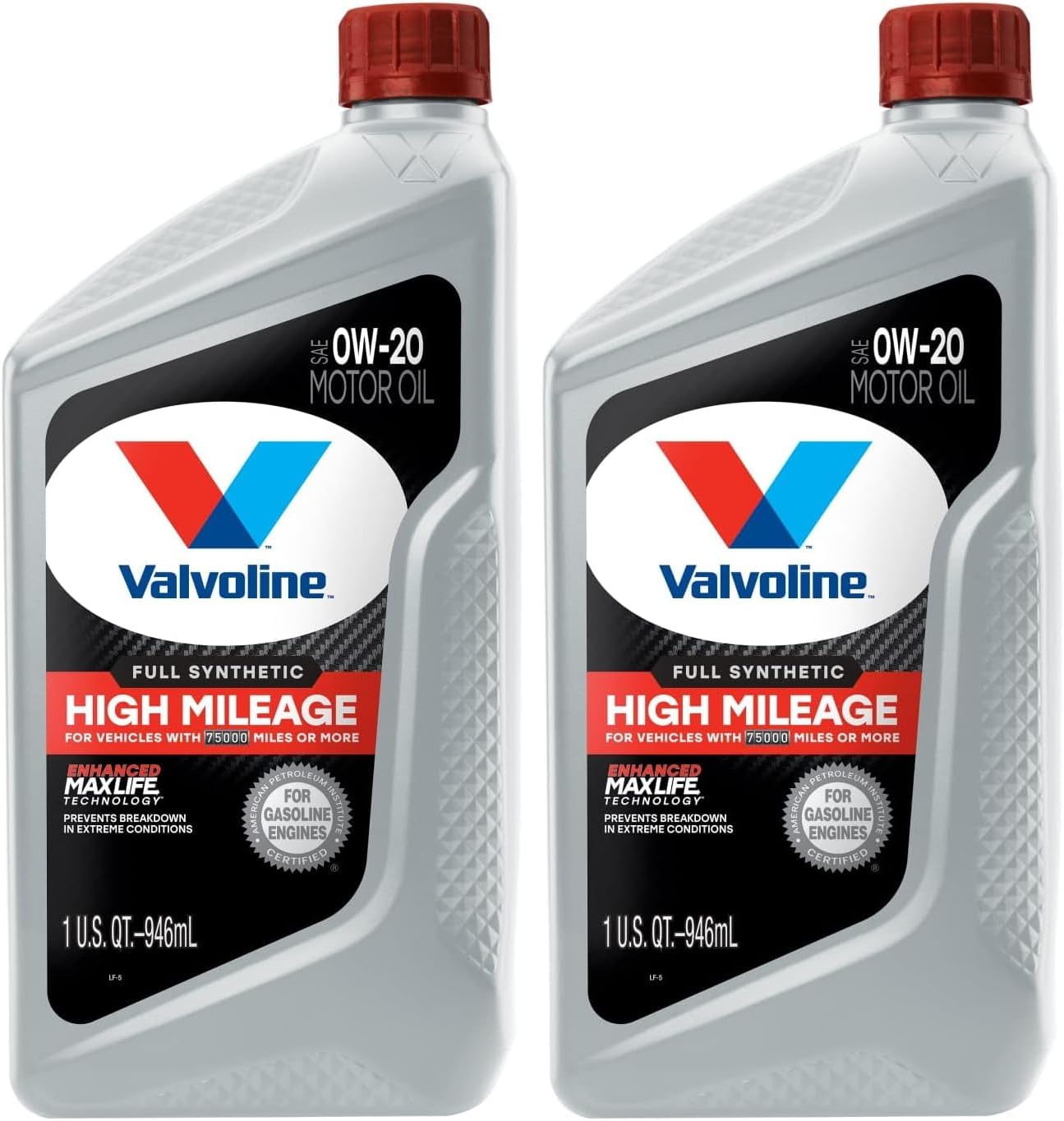 Valvoline Full Synthetic High Mileage with MaxLife Technology SAE 0W-20 Motor Oil 5 QT, Case of 3