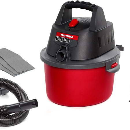 CRAFTSMAN CMXEVBE17250 2.5 Gallon 2.5 Peak HP Wet Dry Vac, Portable Shop Vacuum Wet and Dry with 4 Filter Bags, Hose and Attachments for Cleaning in the Home