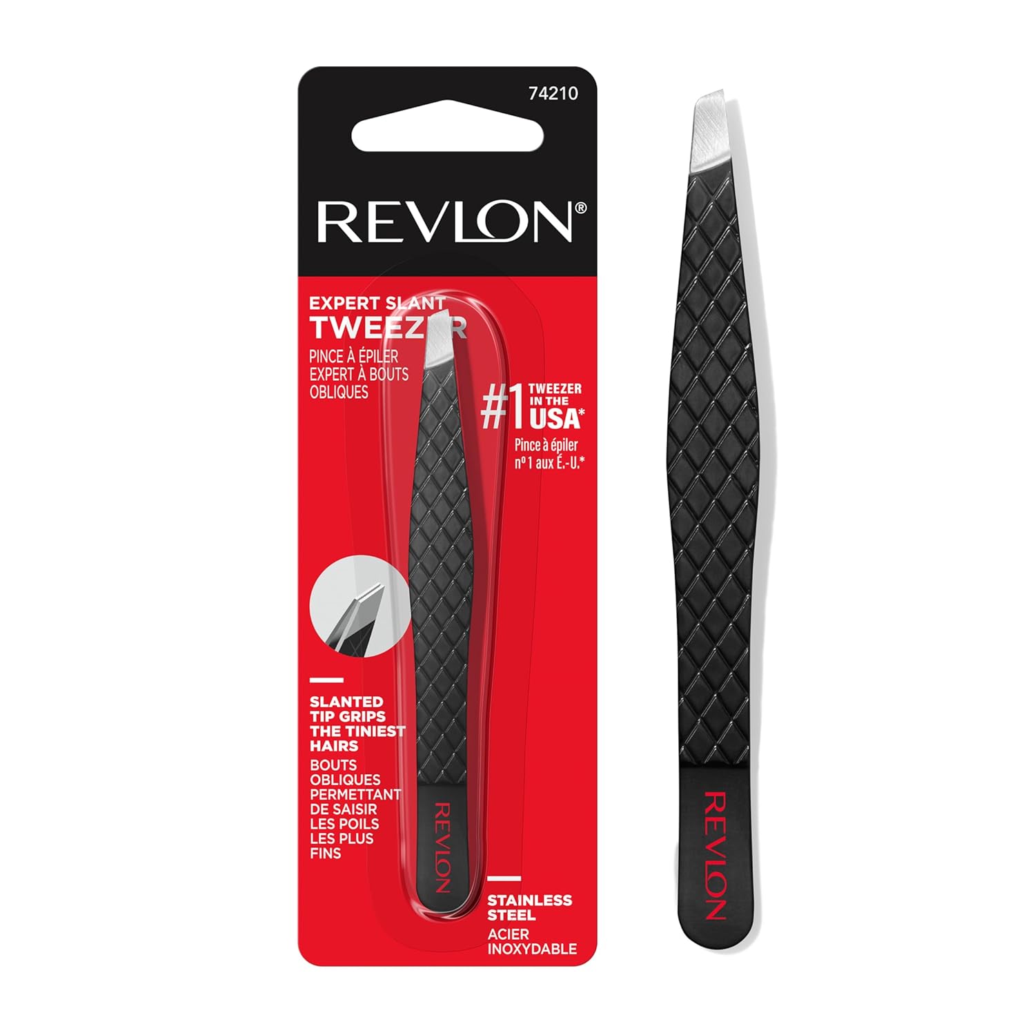 Revlon Ceramic Slanted Tip Tweezers, Precision For Eyebrow Shaping and Fine Hair Removal, Stocking Stuffer for Women & Men, Stainless Steel Body, 1 count