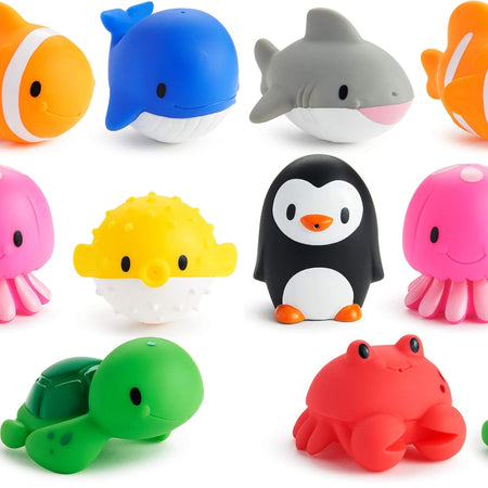 Munchkin Baby Bath Toy Squirts for Babies and Toddlers 9 Months and Up, Farm and Ocean Animal Squirters, 16 Pack