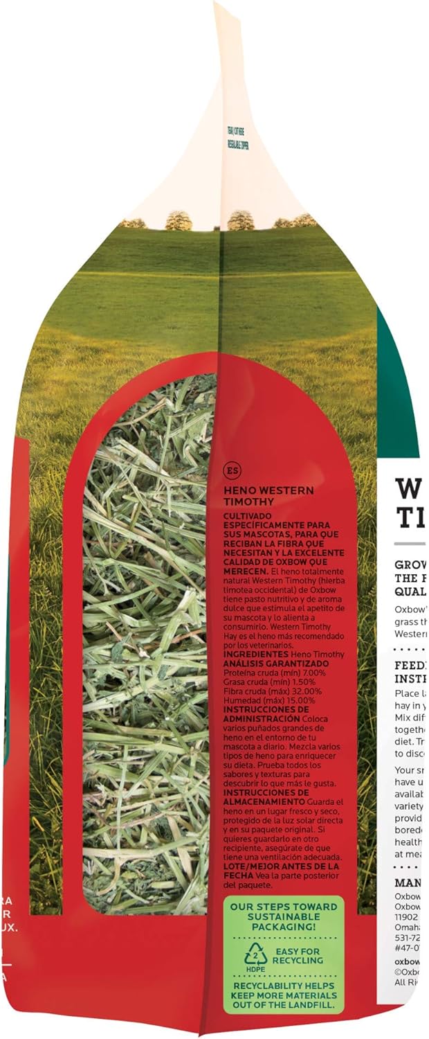 Oxbow Western Timothy Hay, Guinea Pig Hay, Small Pet Bunny Supplies, All Natural Grass for Guinea Pig, Bunny, Chinchilla & Hamster, Oxbow Rabbit Supplies for Bunnies, 90 oz. bag