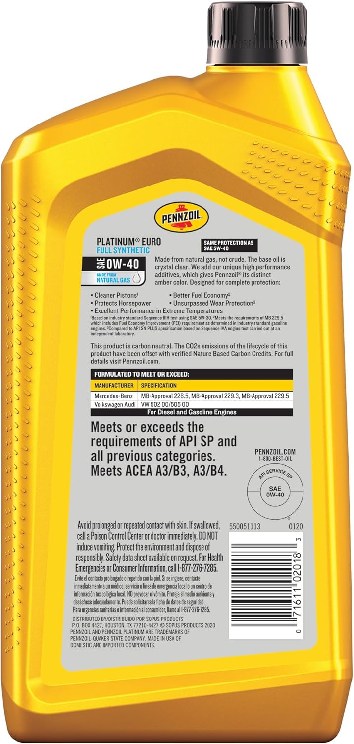 Pennzoil Platinum Euro AV Full Synthetic 5W-30 Motor Oil (1-Quart, Case of 6)