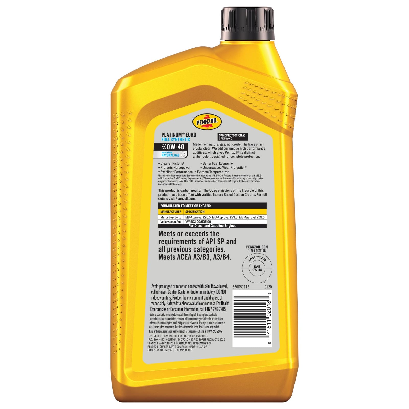 Pennzoil Platinum Euro L Full Synthetic 5W-30 Motor Oil, 5 Quart (3 Pack)