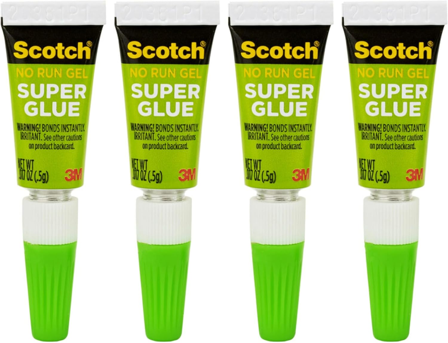 Scotch Super Glue Gel, 4-Pack of Single-Use Tubes, .017 oz Each, Fast Drying, No Run Gel Formula (AD119)