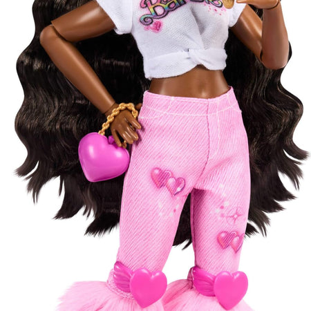 Barbie Dream Besties Doll and Accessories, Renee Posable Roller Skating Fashion Doll with Black Hair, 12 Video & Food Themed Pieces