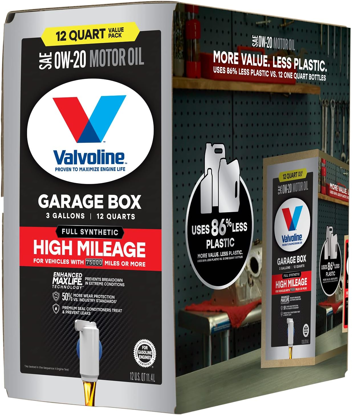 Valvoline Full Synthetic High Mileage with MaxLife Technology SAE 0W-20 Motor Oil 5 QT, Case of 3