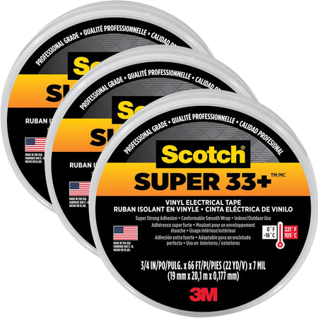 3M Scotch Super 33+ Vinyl Electrical Tape, .75-Inch by 66-Feet