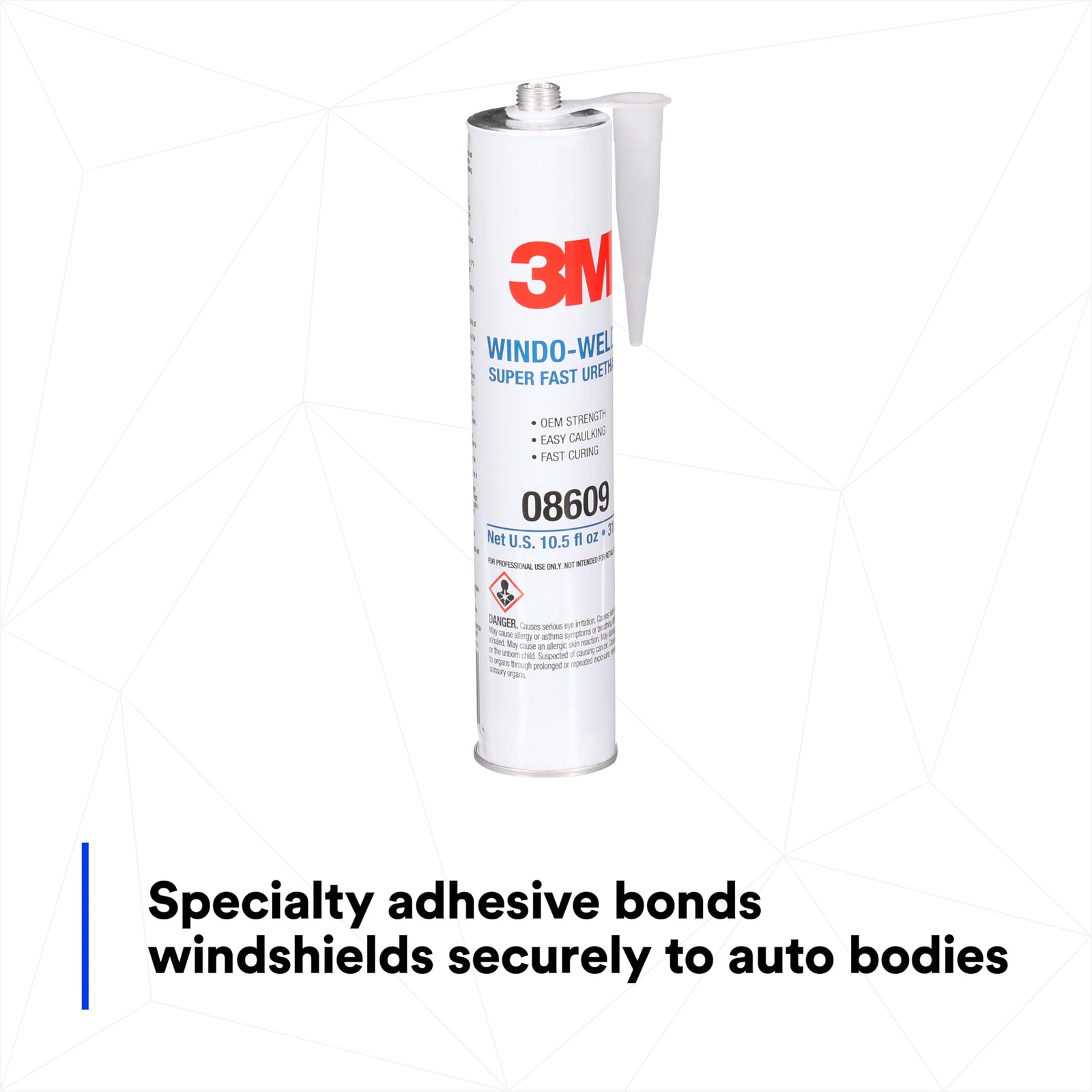 3M 08609 Window-Weld Super Fast Urethane Windshield Adhesive, High-Strength Fast-Curing One-Part Auto Glass Sealant, 10.5 fl oz (310 mL) Cartridge, Black