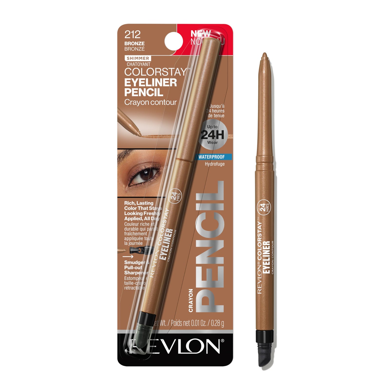 Revlon ColorStay Pencil Waterproof Eyeliner, Smudge-Proof, Eye Makeup with Built-In Sharpener, Stocking Stuffer for Women, 201 Black, 0.01 oz